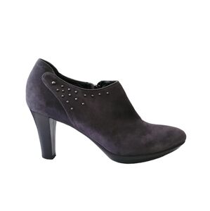 Aquatalia Vera Gomma Dark Grey suede Studded Heeled Ankle Boot size 7.5/Eu 38